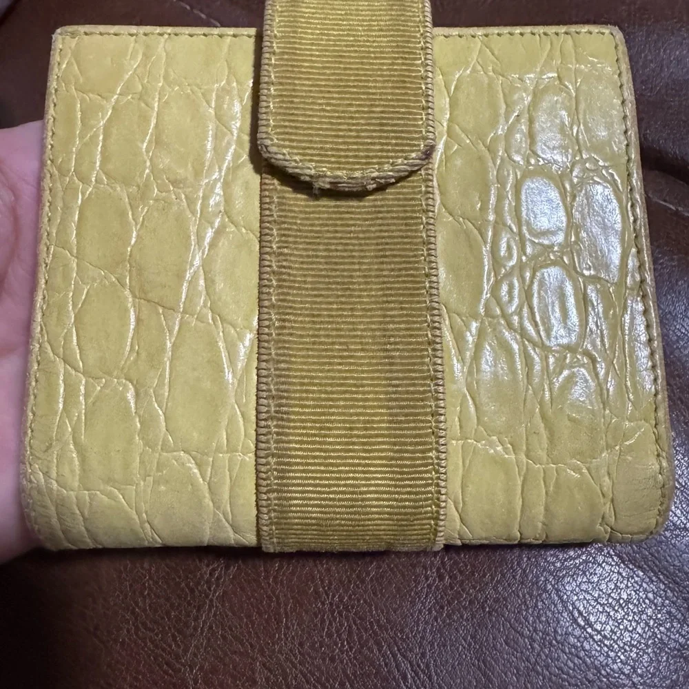 Salvatore Ferragamo Vintage yellow croc embossed leather bifold wallet